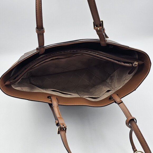 Michael Kors Walsh MK Logo Handbag Tote Purse Brown Tan Gold MSRP $278 - Picture 8 of 16